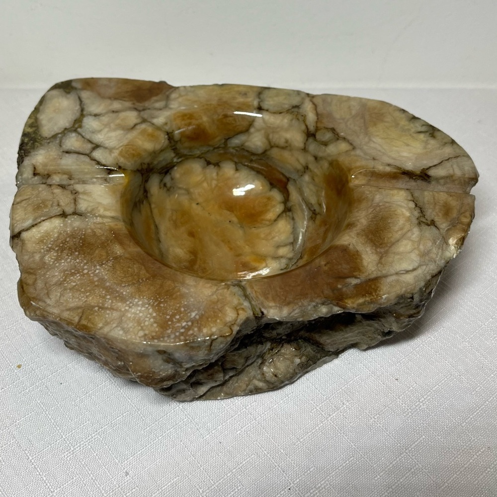 Natural Stone hand-carved alabaster ashtray or trinket dish. MCM